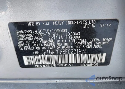 2014 Subaru Impreza Wrx z USA, uszkodzony, nr VIN JF1GR7E68EG221974